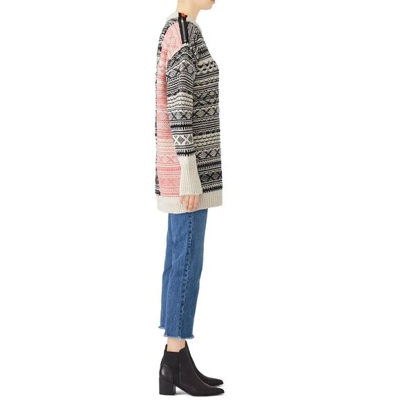 NWOT (nude) Fair Isle Alpaca Wool Blend Fisherman Core Shoulder Zip Knit Sweater - Picture 2 of 11